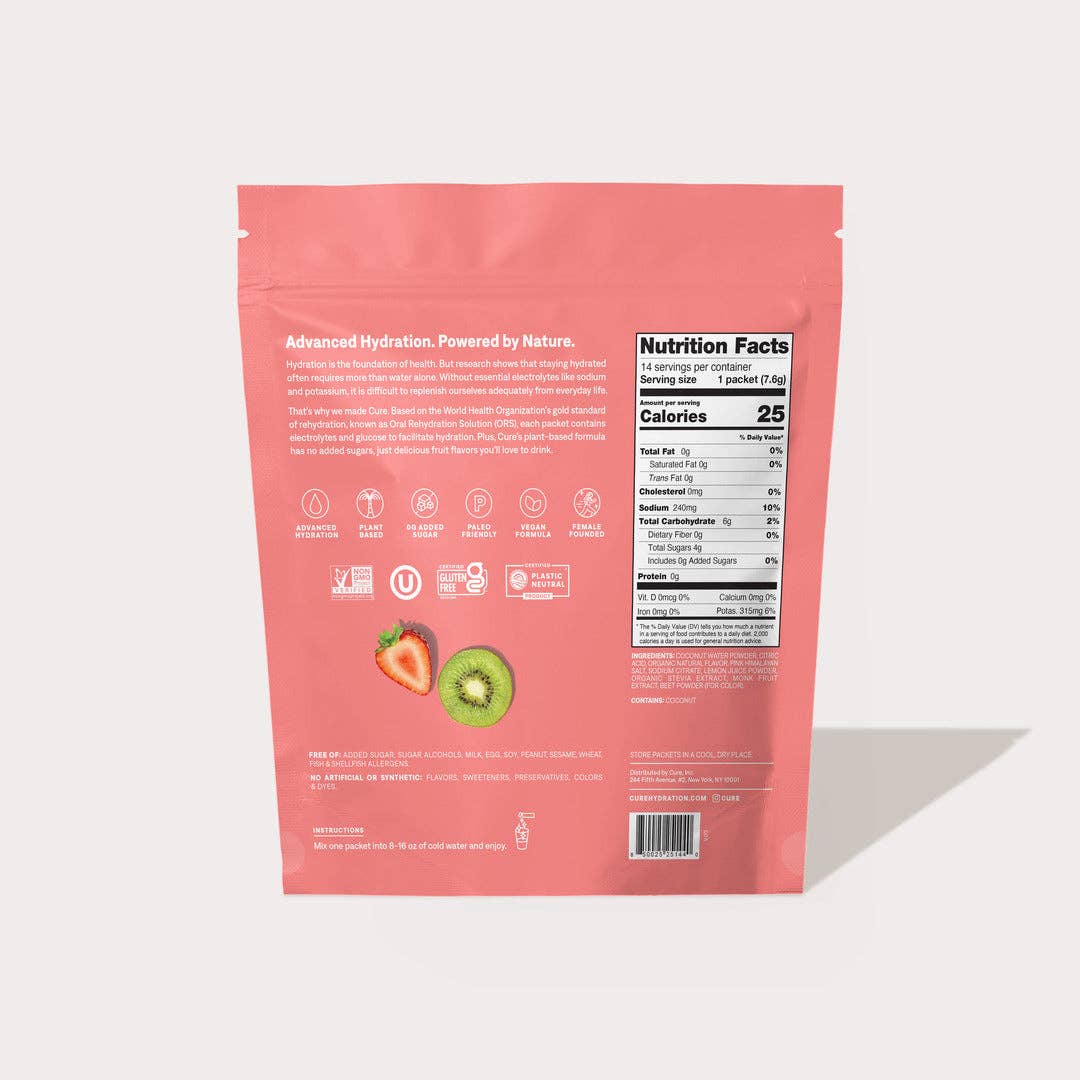 Cure Hydration - Hydrating Electrolyte Drink Mix - Strawberry Kiwi (14ct)