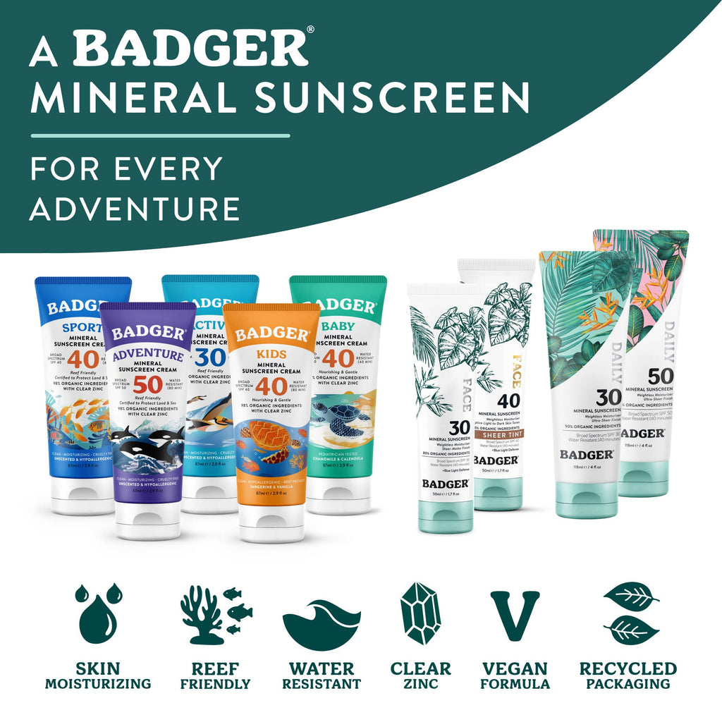 Badger - Badger Mineral Face Sunscreen SPF 30, with Zinc Oxide