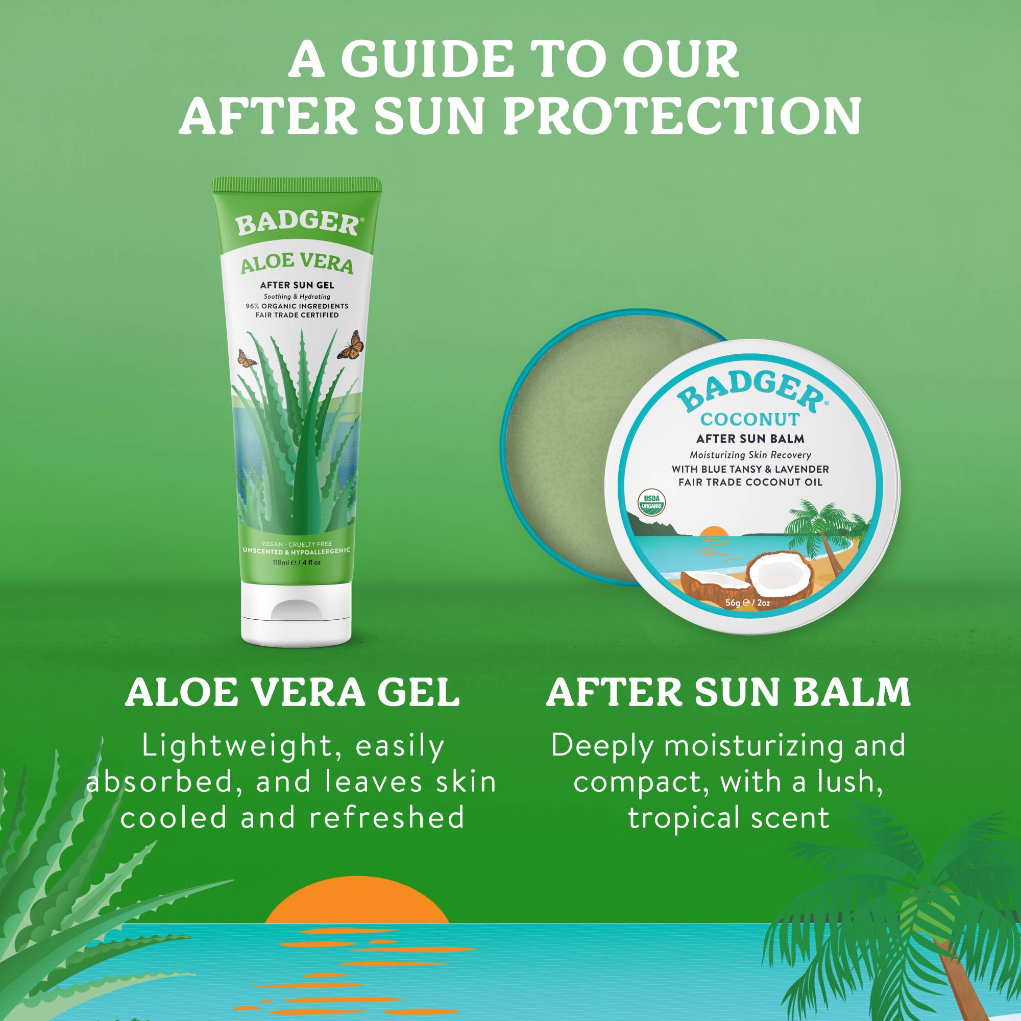 Badger - Badger Aloe Vera Gel for Face & Body, Sunburn Relief