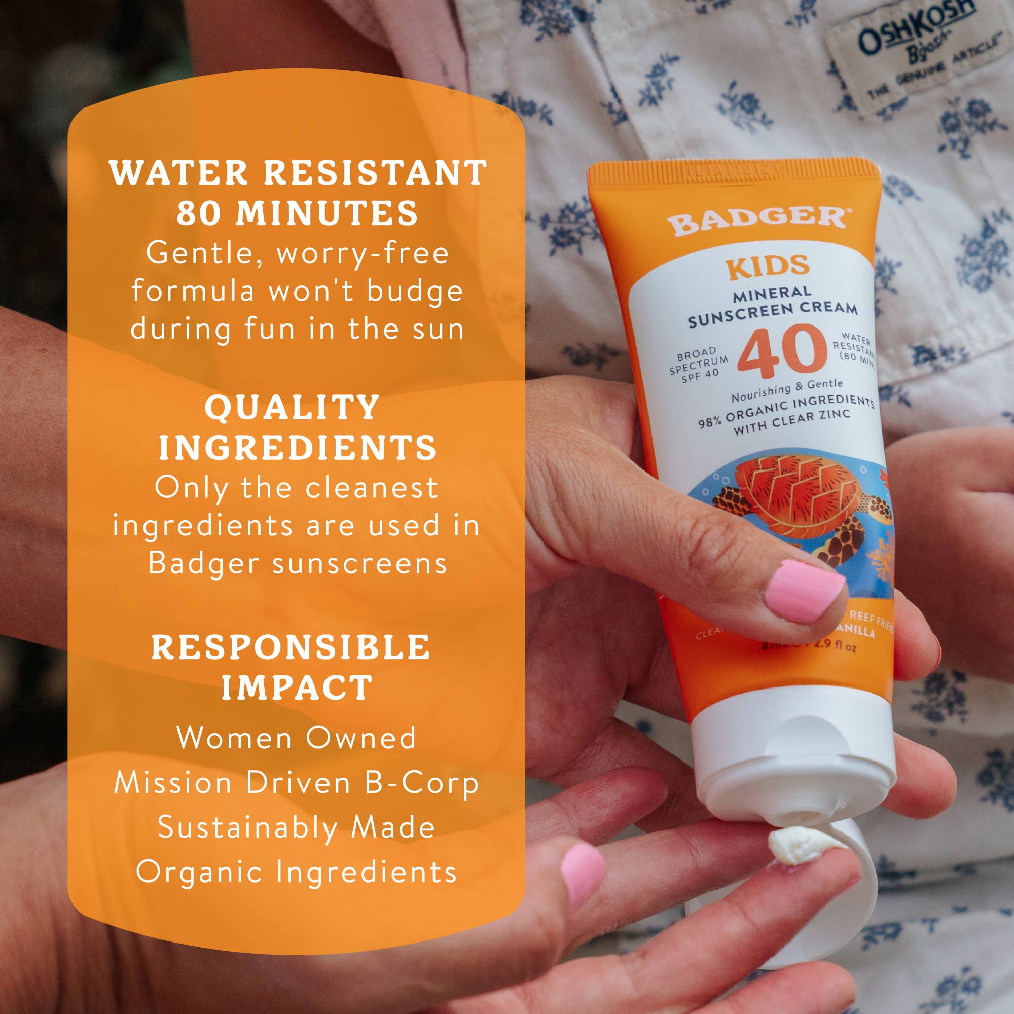 Badger - Badger Kids Mineral Sunscreen Cream SPF 40, with Zinc Oxide