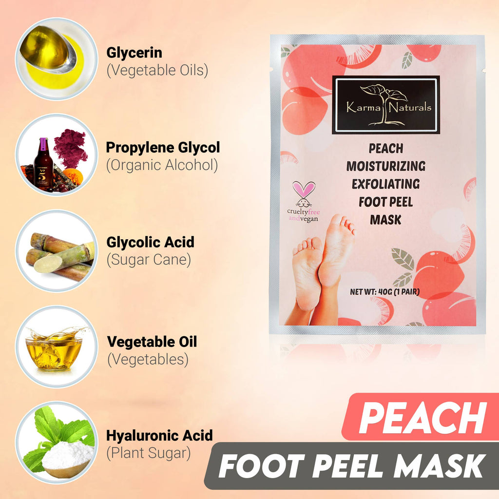 Karma Organic spa - Foot Peel Mask 2 Pack – Peach Peeling Foot Mask 100% Organic