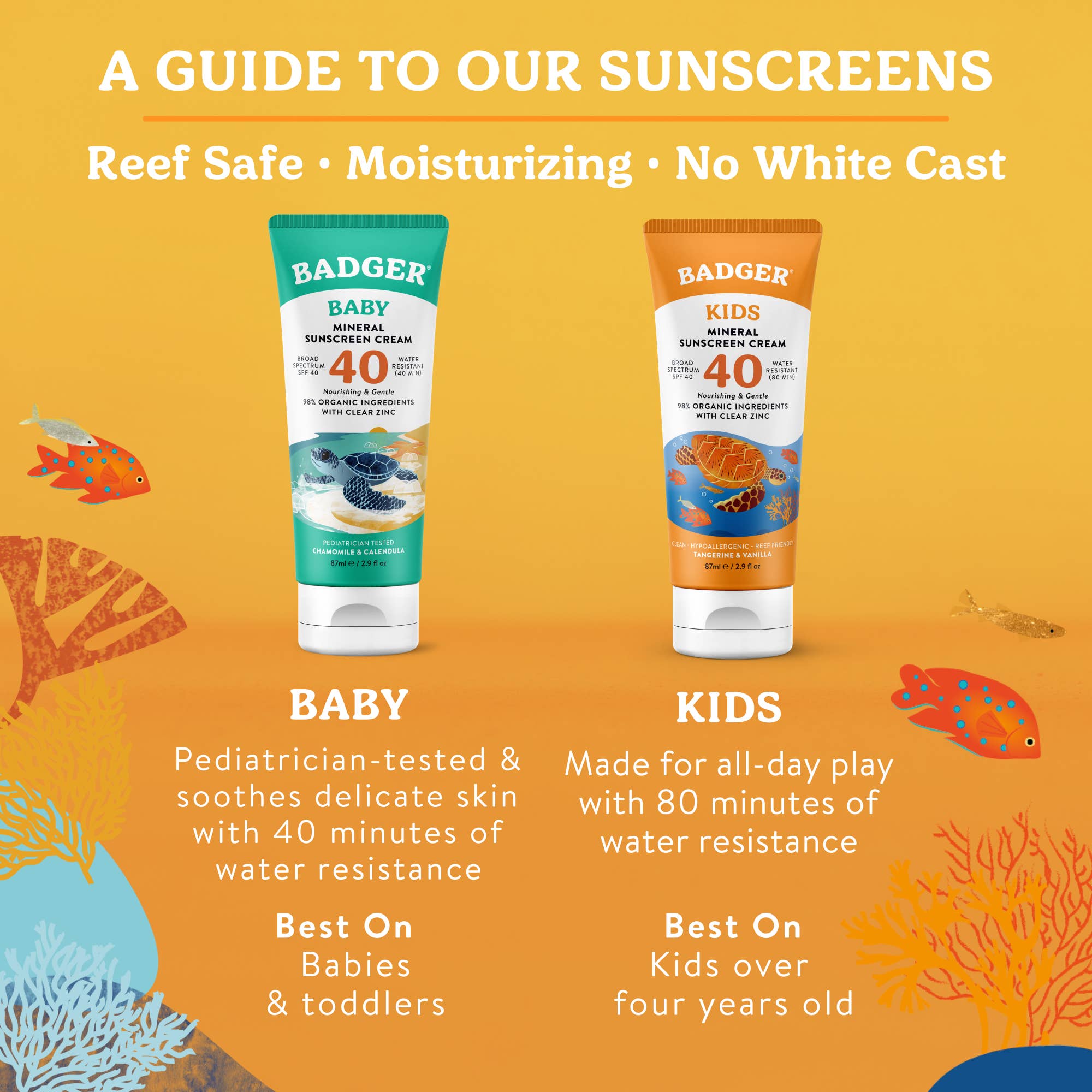 Badger - Badger Kids Mineral Sunscreen Cream SPF 40, with Zinc Oxide