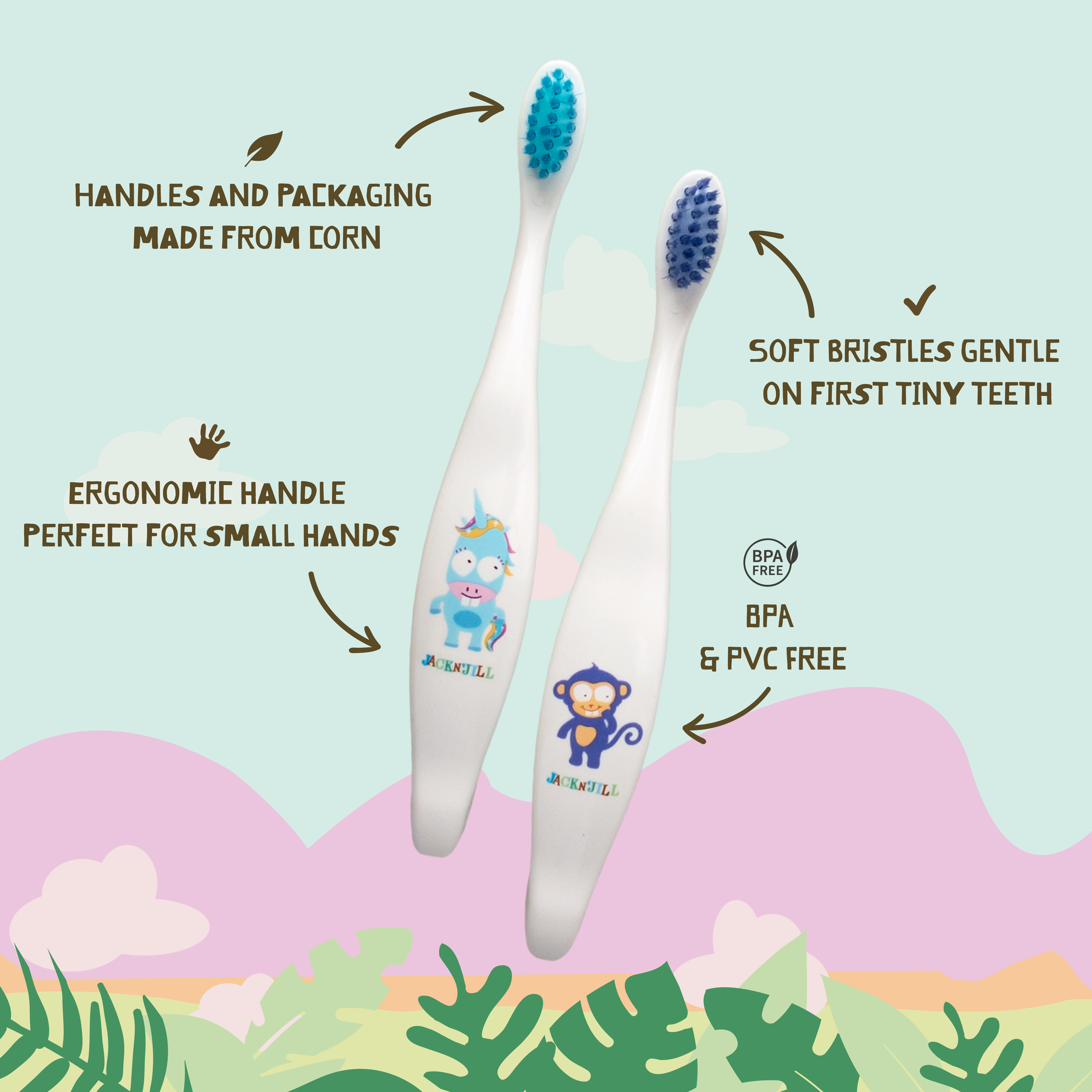 Jack N' Jill Kids & NFco - Jack N' Jill Kids Toothbrush - Assortment Unicorn & Monkey