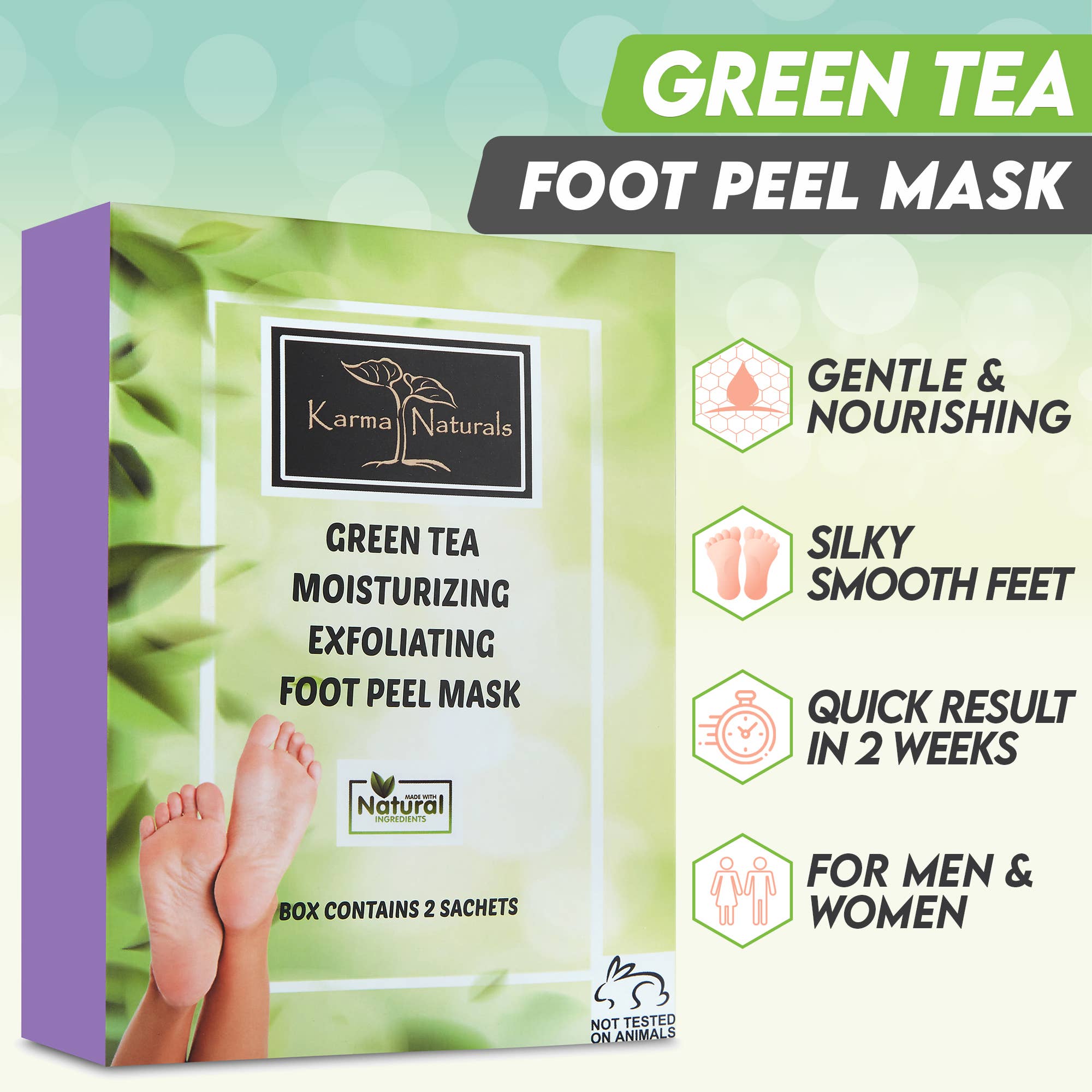 Foot Peel Mask 2 Pack –Green Tea Foot Mask Peel 100% Organic