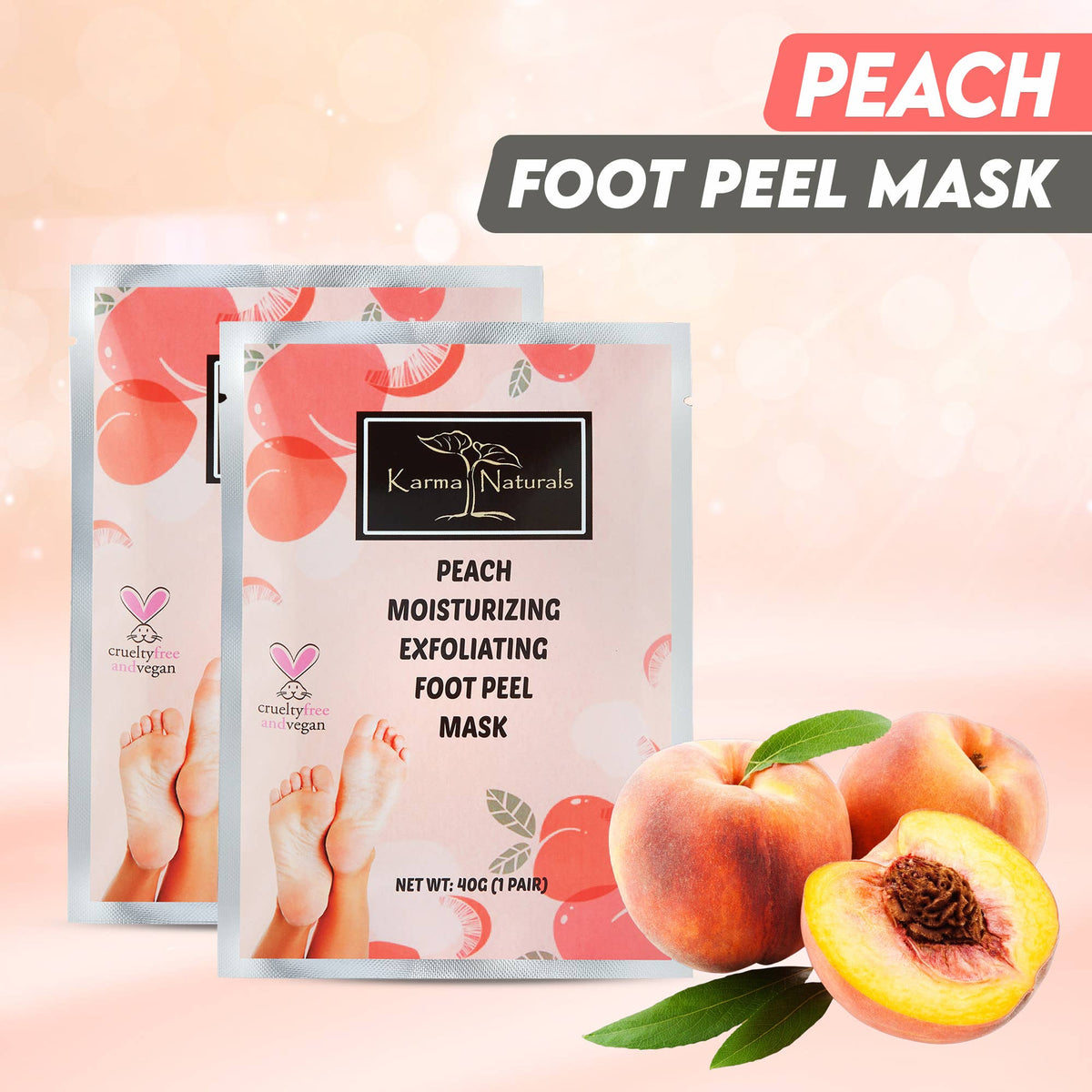 Karma Organic spa - Foot Peel Mask 2 Pack – Peach Peeling Foot Mask 100% Organic