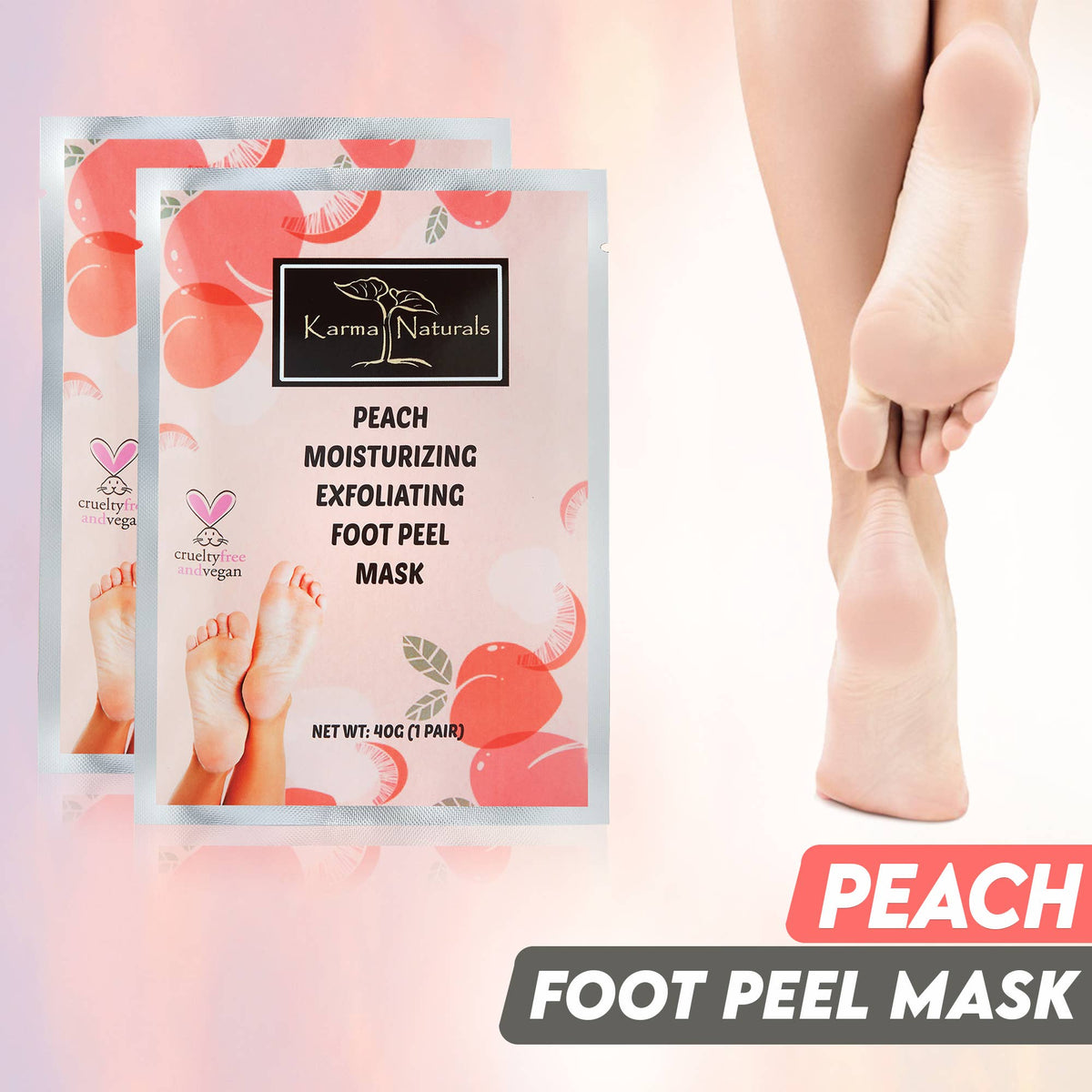 Karma Organic spa - Foot Peel Mask 2 Pack – Peach Peeling Foot Mask 100% Organic
