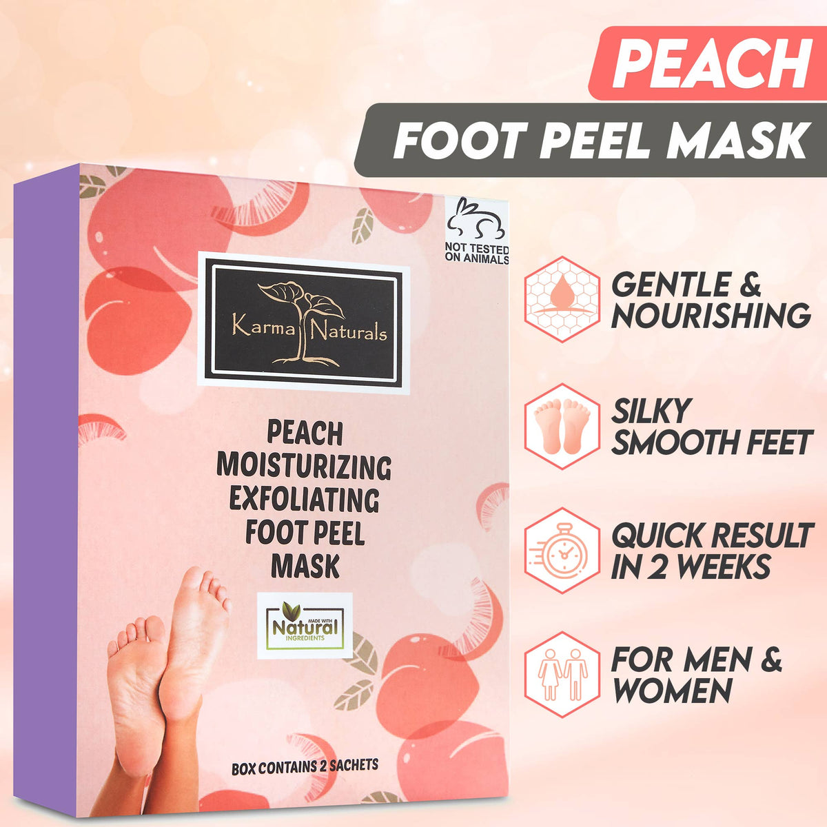 Karma Organic spa - Foot Peel Mask 2 Pack – Peach Peeling Foot Mask 100% Organic